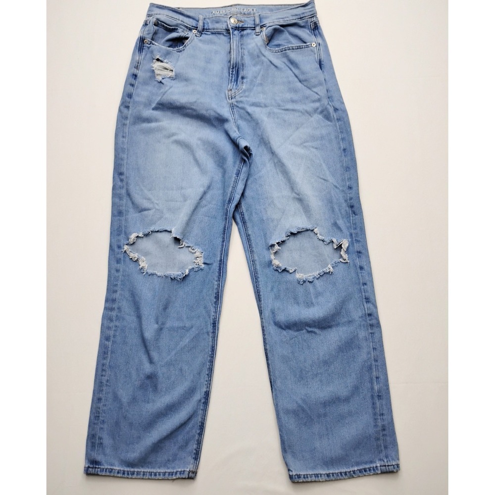 American Eagle Jeans Baggy Wide Leg Womens 14 Short Blue Super High-Rise 32x28